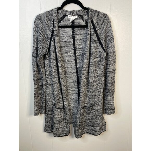 Artisan NY Womens Open Front Cardigan Sweater Small Black & White Linen Blend - Picture 2 of 5